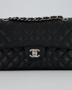 Chanel Black Small Classic Double Flap Bag in Caviar Leather with Silver Hardware