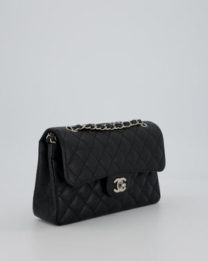 Chanel Black Small Classic Double Flap Bag in Caviar Leather with Silver Hardware