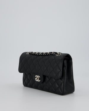 Chanel Black Small Classic Double Flap Bag in Caviar Leather with Silver Hardware