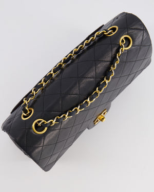 Chanel Vintage Square Medium Classic Double Flap Bag in Black Lambskin Leather with 24K Gold Hardware