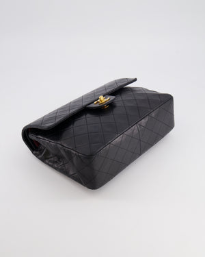 Chanel Vintage Square Medium Classic Double Flap Bag in Black Lambskin Leather with 24K Gold Hardware