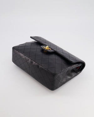 Chanel Vintage Square Medium Classic Double Flap Bag in Black Lambskin Leather with 24K Gold Hardware