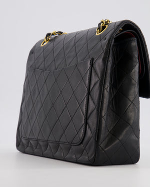 Chanel Vintage Square Medium Classic Double Flap Bag in Black Lambskin Leather with 24K Gold Hardware