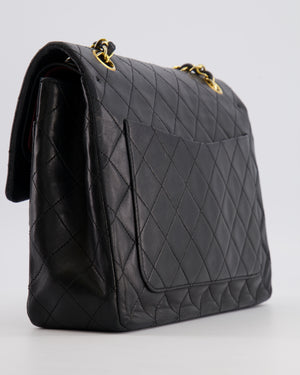Chanel Vintage Square Medium Classic Double Flap Bag in Black Lambskin Leather with 24K Gold Hardware