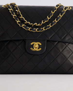 Chanel Vintage Square Medium Classic Double Flap Bag in Black Lambskin Leather with 24K Gold Hardware
