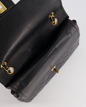 Chanel Vintage Square Medium Classic Double Flap Bag in Black Lambskin Leather with 24K Gold Hardware