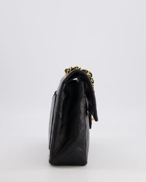 Chanel Vintage Square Medium Classic Double Flap Bag in Black Lambskin Leather with 24K Gold Hardware