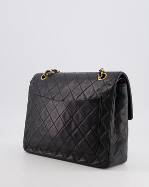 Chanel Vintage Square Medium Classic Double Flap Bag in Black Lambskin Leather with 24K Gold Hardware