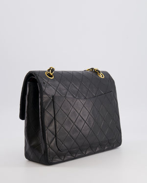Chanel Vintage Square Medium Classic Double Flap Bag in Black Lambskin Leather with 24K Gold Hardware