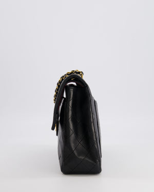 Chanel Vintage Square Medium Classic Double Flap Bag in Black Lambskin Leather with 24K Gold Hardware