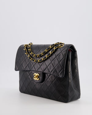 Chanel Vintage Square Medium Classic Double Flap Bag in Black Lambskin Leather with 24K Gold Hardware