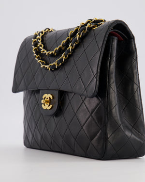 Chanel Vintage Square Medium Classic Double Flap Bag in Black Lambskin Leather with 24K Gold Hardware
