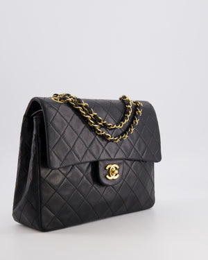 Chanel Vintage Square Medium Classic Double Flap Bag in Black Lambskin Leather with 24K Gold Hardware