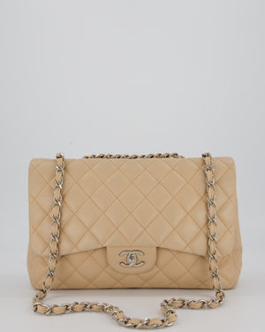 Chanel Beige Jumbo Classic Single Flap Bag in Lambskin Leather with Silver Hardware