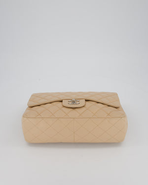 Chanel Beige Jumbo Classic Single Flap Bag in Lambskin Leather with Silver Hardware