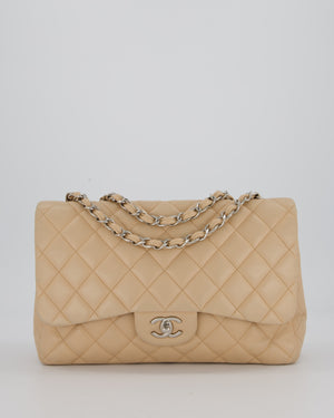 Chanel Beige Jumbo Classic Single Flap Bag in Lambskin Leather with Silver Hardware