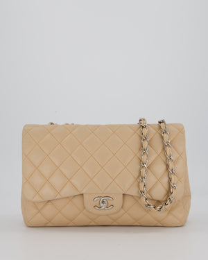 Chanel Beige Jumbo Classic Single Flap Bag in Lambskin Leather with Silver Hardware