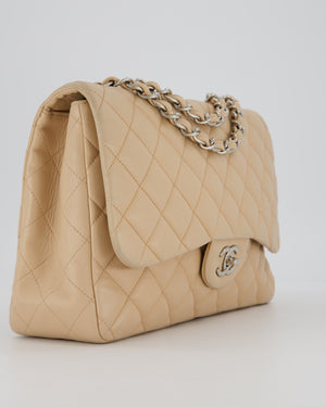 Chanel Beige Jumbo Classic Single Flap Bag in Lambskin Leather with Silver Hardware