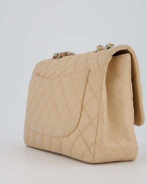 Chanel Beige Jumbo Classic Single Flap Bag in Lambskin Leather with Silver Hardware