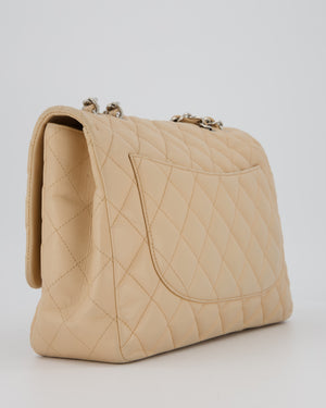 Chanel Beige Jumbo Classic Single Flap Bag in Lambskin Leather with Silver Hardware
