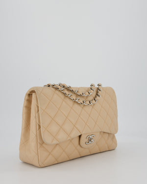 Chanel Beige Jumbo Classic Single Flap Bag in Lambskin Leather with Silver Hardware