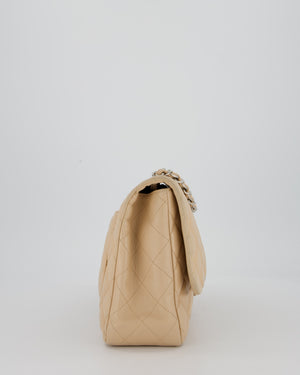 Chanel Beige Jumbo Classic Single Flap Bag in Lambskin Leather with Silver Hardware