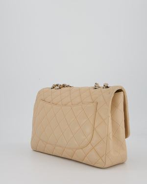 Chanel Beige Jumbo Classic Single Flap Bag in Lambskin Leather with Silver Hardware