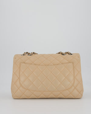 Chanel Beige Jumbo Classic Single Flap Bag in Lambskin Leather with Silver Hardware