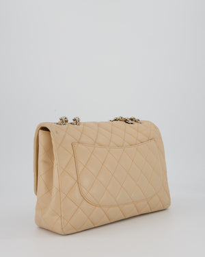 Chanel Beige Jumbo Classic Single Flap Bag in Lambskin Leather with Silver Hardware