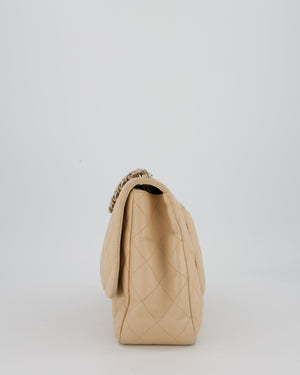 Chanel Beige Jumbo Classic Single Flap Bag in Lambskin Leather with Silver Hardware
