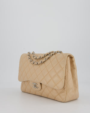 Chanel Beige Jumbo Classic Single Flap Bag in Lambskin Leather with Silver Hardware