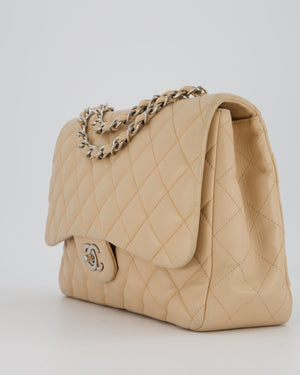 Chanel Beige Jumbo Classic Single Flap Bag in Lambskin Leather with Silver Hardware