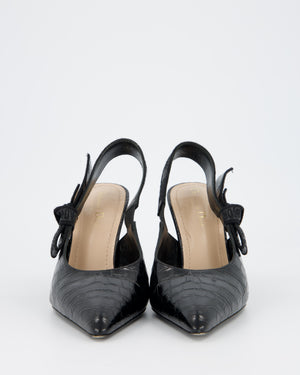 Christian Dior Black Croc Embossed Leather J'Adore Slingback Heels Size EU 38