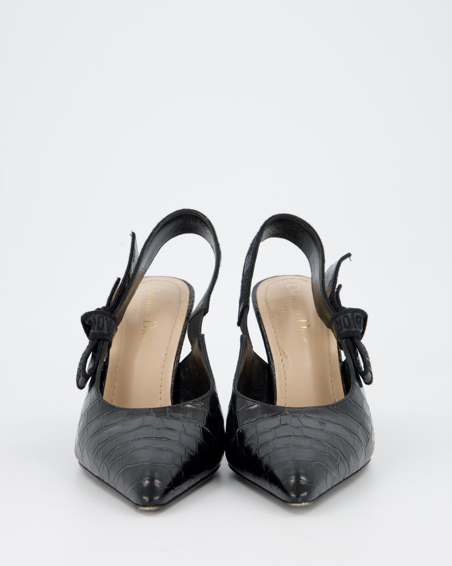 Christian Dior Black Croc Embossed Leather J'Adore Slingback Heels Size EU 38