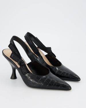 Christian Dior Black Croc Embossed Leather J'Adore Slingback Heels Size EU 38
