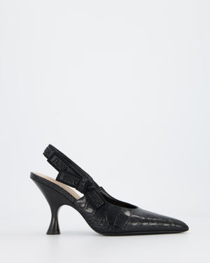 Christian Dior Black Croc Embossed Leather J'Adore Slingback Heels Size EU 38