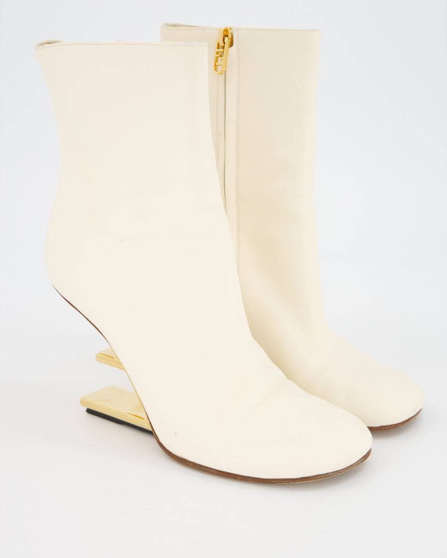 Fendi White First Leather Ankle Boots Size EU 38