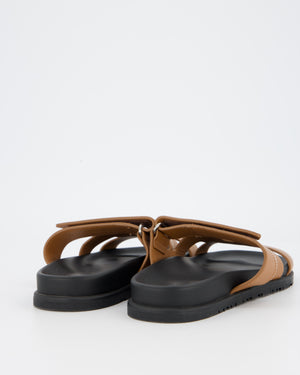 Hermès Chypre Sandals in Gold Calfskin with Star Embroidery Size EU 38