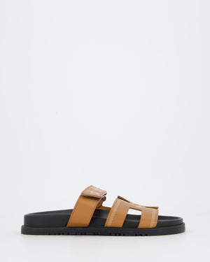 Hermès Chypre Sandals in Gold Calfskin with Star Embroidery Size EU 38