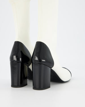 Chanel White CC Sock Boots with Patent Detail Size EU 38