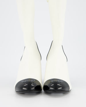 Chanel White CC Sock Boots with Patent Detail Size EU 38
