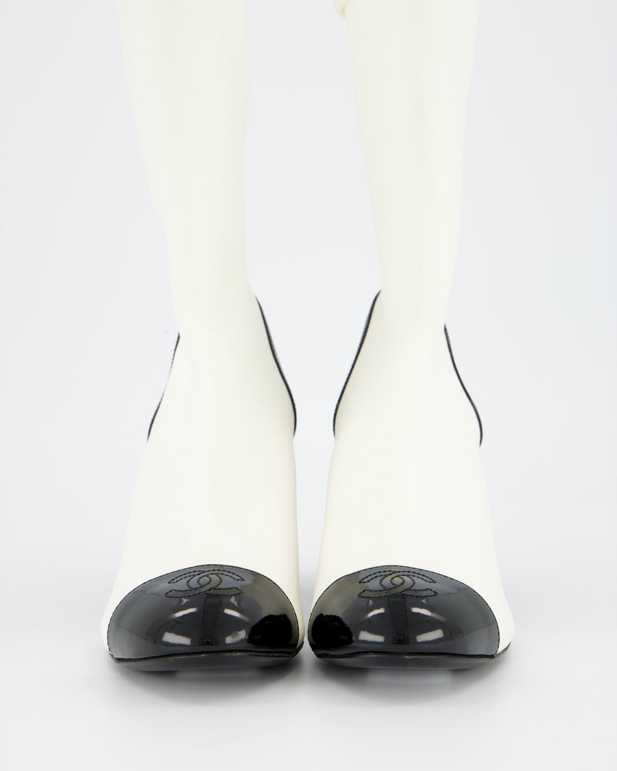 Chanel White CC Sock Boots with Patent Detail Size EU 38