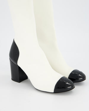 Chanel White CC Sock Boots with Patent Detail Size EU 38