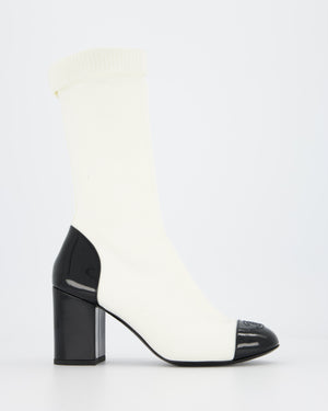 Chanel White CC Sock Boots with Patent Detail Size EU 38