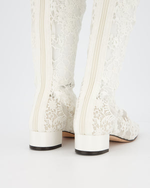 Christian Dior White Lace Knee High Logo Boots Size EU 38