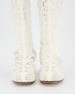 Christian Dior White Lace Knee High Logo Boots Size EU 38