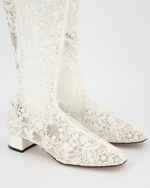 Christian Dior White Lace Knee High Logo Boots Size EU 38
