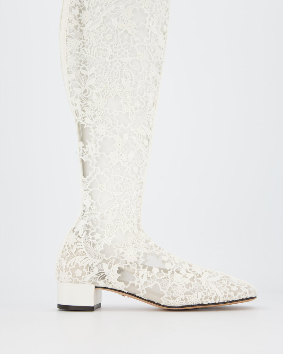 Christian Dior White Lace Knee High Logo Boots Size EU 38