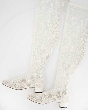 Christian Dior White Lace Knee High Logo Boots Size EU 38