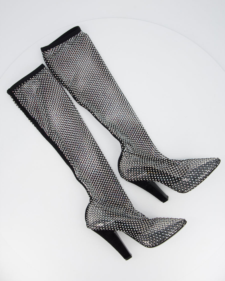 Saint Laurent Black Knee High Sequin Boots Size EU 38.5